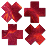 Petite Liquid Red Cross Nipple Pasties – 2 Pair Adhesive Covers for Festivals & Fashion