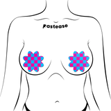 Neon Checkered Pink & Blue Petal Nipple Pasties | UV Reactive Festival Adhesive Covers