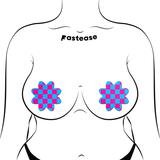Neon Checkered Pink & Blue Petal Nipple Pasties | UV Reactive Festival Adhesive Covers