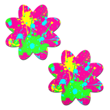 Neon Pink Graffiti Paint Splatter Petal Breast Pasties | UV Reactive Festival Nipple Covers