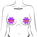 Retro Purple Petal Nipple Covers – Striped Floral Adhesive Festival Pasties