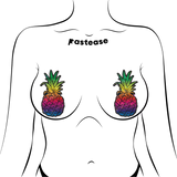 Rainbow Pineapple Sparkling Breast Pasties – Glitter Tropical Nipple Covers for Festivals & Raves