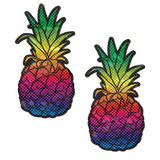 Rainbow Pineapple Sparkling Breast Pasties – Glitter Tropical Nipple Covers for Festivals & Raves