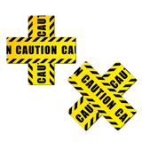 Crossed Caution Tape Nipple Pasties – Bold Festival & Party Adhesive Covers