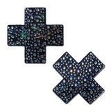Crystal Black Cross Nipple Pasties – Rhinestone Adhesive Covers for Festivals & Parties