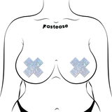 Crystal Silver Cross Nipple Pasties – Sparkling Adhesive Covers for Festivals & Parties