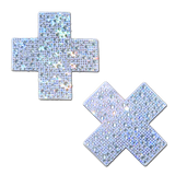 Crystal Silver Cross Nipple Pasties – Sparkling Adhesive Covers for Festivals & Parties