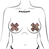 Desert Camo X-Shaped Nipple Pasties – Camouflage Adhesive Breast Covers for Festivals & Raves