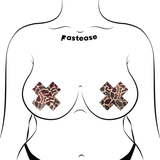 Desert Camo X-Shaped Nipple Pasties – Camouflage Adhesive Breast Covers for Festivals & Raves