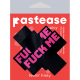 Plus X "F*ck Me" Black Cross on Neon Pink Base Nipple Pasties