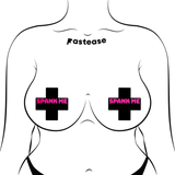 Plus X "Spank Me" Black Cross on Neon Pink Base Nipple Pasties