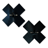 Liquid Black Cross X Pierced Nipple Pasties with Stainless Steel Barbell – Waterproof Adhesive Festival Covers
