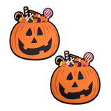Trick or Treat Pumpkin Pasties with Candy Nipple Covers | Halloween Waterproof Adhesive Pasties