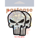 White & Black Glitter Skull Nipple Pasties – Waterproof Latex-Free Adhesive Festival Breast Covers