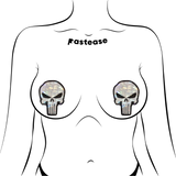 White & Black Glitter Skull Nipple Pasties – Waterproof Latex-Free Adhesive Festival Breast Covers