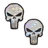 White & Black Glitter Skull Nipple Pasties – Waterproof Latex-Free Adhesive Festival Breast Covers