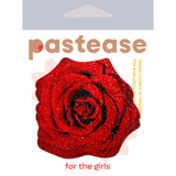 Red Glitter Velvet Blooming Rose Nipple Covers – Floral Adhesive Festival Pasties