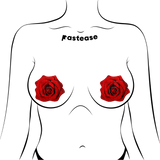 Red Glitter Velvet Blooming Rose Nipple Covers – Floral Adhesive Festival Pasties