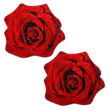Pink Glitter Velvet Rose Flower Nipple Covers – Blooming Floral Adhesive Pasties