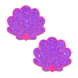 Neon Pink & Purple Glitter Mermaid Shell Pasties | Waterproof Reusable Seashell Nipple Covers