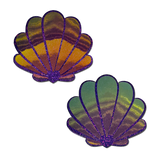 Mermaid Shell Neon Pink & Purple Glitter Seashell Nipple Covers | Waterproof Reusable Pasties