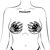 Boney Skeleton Hands on Black Nipple Covers – Halloween Adhesive Costume Pasties