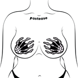 Boney Skeleton Hands on Black Nipple Covers – Halloween Adhesive Costume Pasties