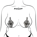 Glow in the Dark Skeleton Hand Middle Finger Pasties – Waterproof Latex-Free Adhesive Nipple Covers for Halloween & Festivals