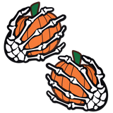 White Skeleton Hands Holding Orange Halloween Pumpkins Breast Pasties | Waterproof Adhesive Nipple Covers