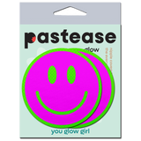 Neon Green Glow-in-the-Dark Pink Smiley Face Breast Pasties | UV Reactive Festival Nipple Covers