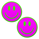 Neon Green Glow-in-the-Dark Pink Smiley Face Breast Pasties | UV Reactive Festival Nipple Covers