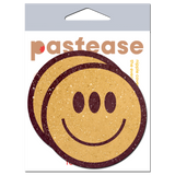 Trippy Smiley Face Three-Eyed Yellow Glitter Velvet Pasties