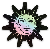 Holographic Sun & Moon Sticker | Waterproof Celestial Vinyl Decal for Laptop, Water Bottle & Journal