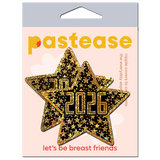 Happy New Year 2026 Black & Gold Star Nipple Covers | Waterproof Party Pasties