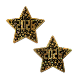 Happy New Year 2026 Black & Gold Star Nipple Covers | Waterproof Party Pasties