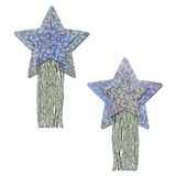 Silver Glitter Star Tassel Nipple Covers – Adhesive Star Pasties with Fringe