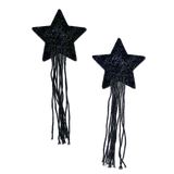 Black Sparkle Star Tassel Nipple Covers – Long Fringe Adhesive Festival Star Pasties