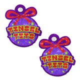 Tinsel Tits Holiday Ornament Disco Glitter Purple Breast Pasties | Waterproof Reusable Holiday Nipple Covers