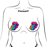 Taste the Rainbow Sparkling Tongue Out Breast Covers | Glitter Pride Pasties | Waterproof Nipple Covers