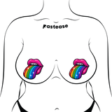 Taste the Rainbow Sparkling Tongue Out Breast Covers | Glitter Pride Pasties | Waterproof Nipple Covers