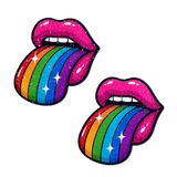 Taste the Rainbow Sparkling Tongue Out Breast Covers | Glitter Pride Pasties | Waterproof Nipple Covers