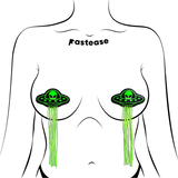 Glow in the Dark Neon Green UFO Alien Tassel Nipple Pasties