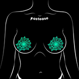 Glow in the Dark Glitter Spider Web Nipple Covers – Waterproof Reusable Halloween Pasties