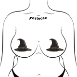 Disco Black Spooky Witches Hat Breast Pasties – Halloween Glitter Nipple Covers for Festivals & Costumes