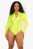 Neon Yellow Long Sleeve T-Neck Bodysuit