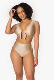 Nude Sand Sleeveless Tie Up Top  and High Waisted Bottoms Set