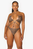 Leopard Strappy One Piece Swimsuit with Center Metal Ring Accent