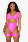 Neon Pink Tie Up Garter Bodysuit