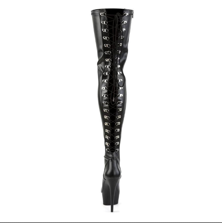 Black Faux Leather Thigh High Boots w/string