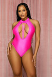 Neon Pink Rhinestone Heart String Bodysuit